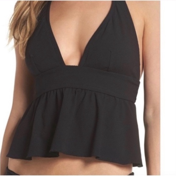 J. CREW - Swim Halter Peplum Tankini In Pique Black - Picture 1 of 10